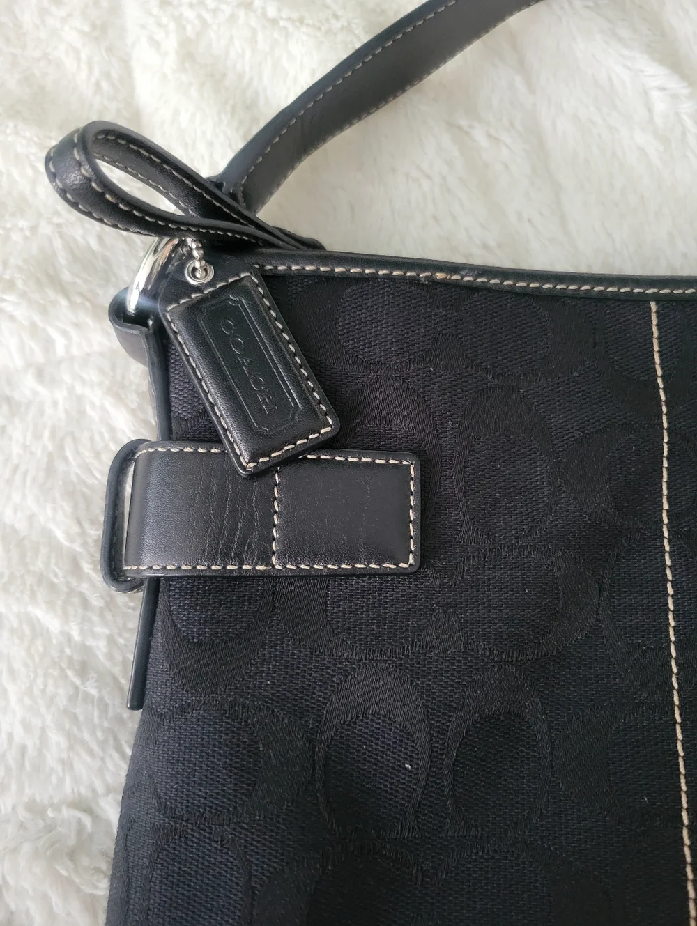 Coach Black Canvas Hobo with Leather Logo Patch Slim Jacquard #3577